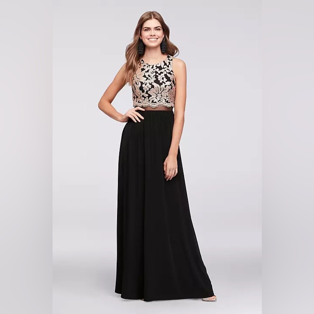 SPEECHLESS illusion waist jersey gown with sequined bodice David’s Bridal